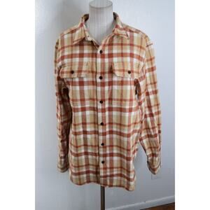 The North Face Medium Mens Plaid Midweight Flannel Shirt Cream Orange Button 23